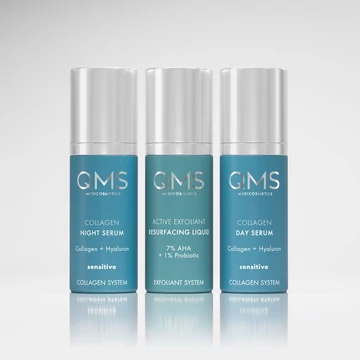 DAY & NIGHT 3-STEP CORE ROUTINE SET SENSITIVE - Îngrijire cu colagen pentru zi și noapte și exfoliere delicată cu acizi de fructe pentru pielea sensibilă – 3 x 30 ml